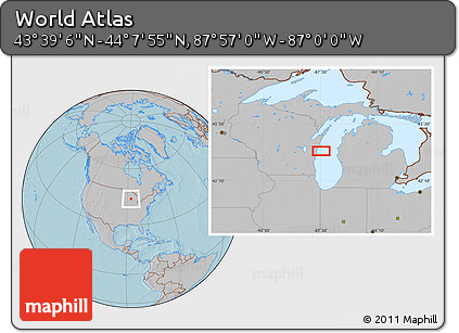 Gray Location Map of the Area around 43° 53' 30" N, 87° 28' 29" W, hill shading