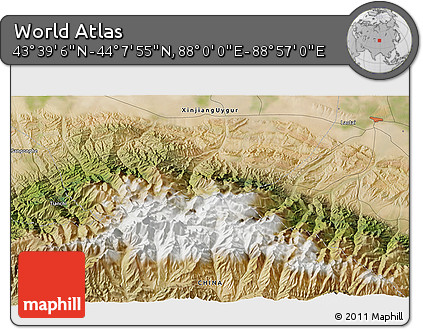 Satellite 3D Map of the Area around 43° 53' 30" N, 88° 28' 29" E