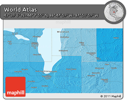 Political 3D Map of the Area around 43° 53' 30" N, 88° 19' 29" W