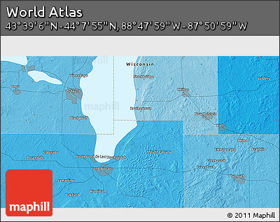 Political 3D Map of the Area around 43° 53' 30" N, 88° 19' 29" W