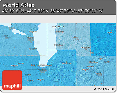 Political 3D Map of the Area around 43° 53' 30" N, 88° 19' 29" W