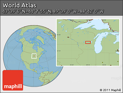 Savanna Style Location Map of the Area around 43° 53' 30" N, 89° 10' 30" W