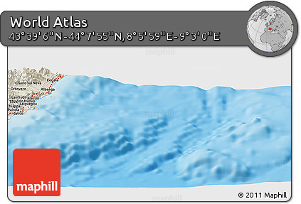 Shaded Relief Panoramic Map of the Area around 43° 53' 30" N, 8° 34' 29" E