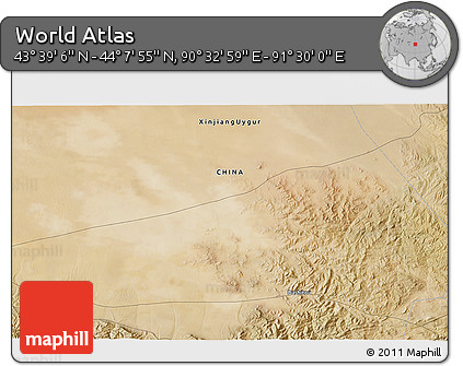 Satellite 3D Map of the Area around 43° 53' 30" N, 91° 1' 30" E