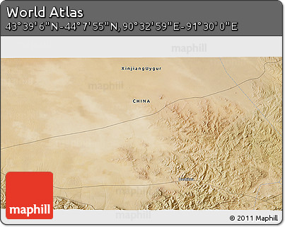 Satellite 3D Map of the Area around 43° 53' 30" N, 91° 1' 30" E