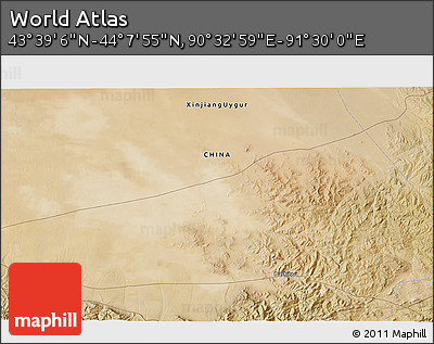 Satellite 3D Map of the Area around 43° 53' 30" N, 91° 1' 30" E