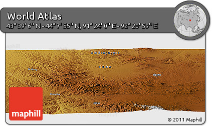 Physical Panoramic Map of the Area around 43° 53' 30" N, 91° 52' 30" E