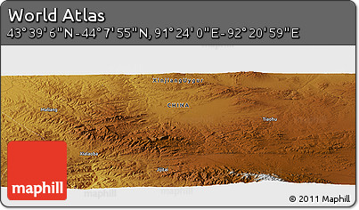Physical Panoramic Map of the Area around 43° 53' 30" N, 91° 52' 30" E