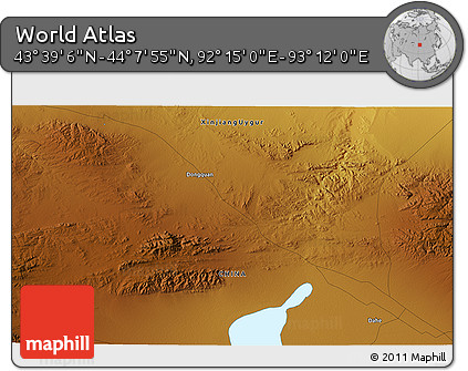 Physical 3D Map of the Area around 43° 53' 30" N, 92° 43' 29" E