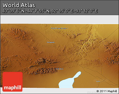 Physical 3D Map of the Area around 43° 53' 30" N, 92° 43' 29" E