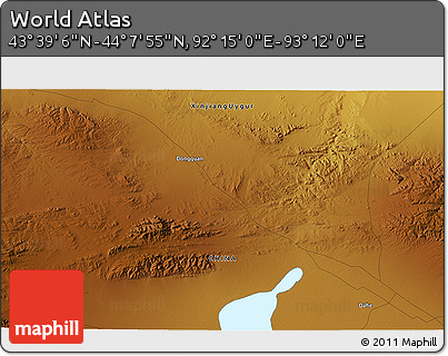 Physical 3D Map of the Area around 43° 53' 30" N, 92° 43' 29" E