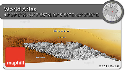 Physical Panoramic Map of the Area around 43° 53' 30" N, 93° 34' 29" E