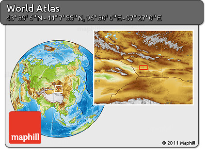 Physical Location Map of the Area around 43° 53' 30" N, 96° 58' 29" E
