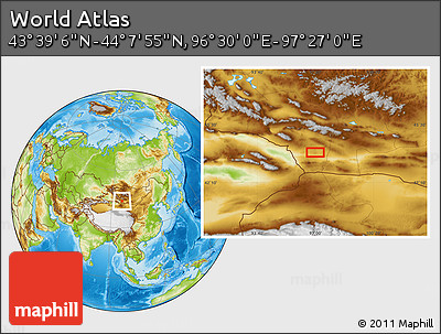 Physical Location Map of the Area around 43° 53' 30" N, 96° 58' 29" E
