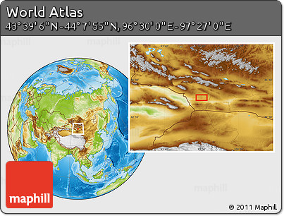 Physical Location Map of the Area around 43° 53' 30" N, 96° 58' 29" E