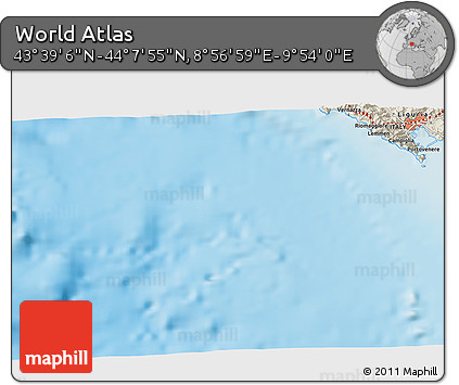 Shaded Relief 3D Map of the Area around 43° 53' 30" N, 9° 25' 30" E
