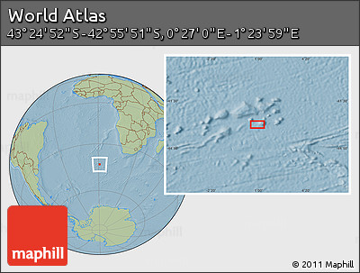 Savanna Style Location Map of the Area around 43° 10' 22" S, 0° 55' 29" E, hill shading
