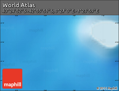 Physical Map of the Area around 43° 10' 22" S, 0° 55' 29" E