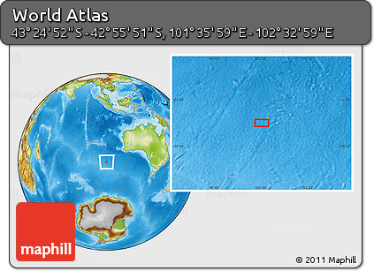 Physical Location Map of the Area around 43° 10' 22" S, 102° 4' 29" E