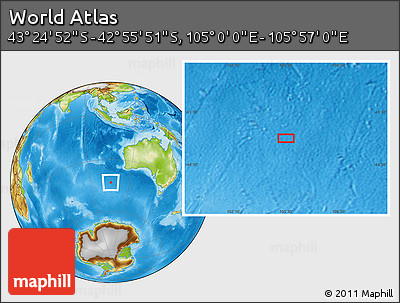 Physical Location Map of the Area around 43° 10' 22" S, 105° 28' 29" E
