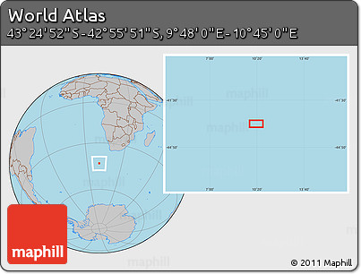 Gray Location Map of the Area around 43° 10' 22" S, 10° 16' 30" E