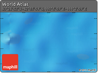 Physical Map of the Area around 43° 10' 22" S, 110° 34' 29" E