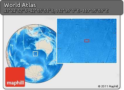 Shaded Relief Location Map of the Area around 43° 10' 22" S, 113° 7' 30" E