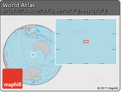 Gray Location Map of the Area around 43° 10' 22" S, 113° 58' 29" E