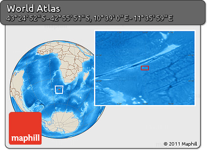 Shaded Relief Location Map of the Area around 43° 10' 22" S, 11° 7' 30" E