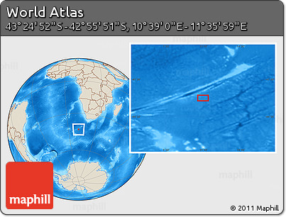 Shaded Relief Location Map of the Area around 43° 10' 22" S, 11° 7' 30" E