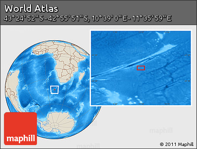 Shaded Relief Location Map of the Area around 43° 10' 22" S, 11° 7' 30" E