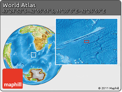 Physical Location Map of the Area around 43° 10' 22" S, 11° 58' 29" E