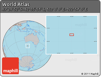 Gray Location Map of the Area around 43° 10' 22" S, 122° 28' 29" E