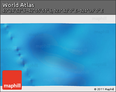 Physical 3D Map of the Area around 43° 10' 22" S, 124° 10' 30" E