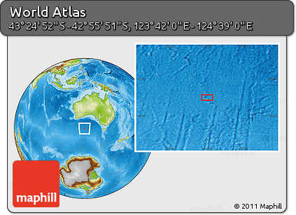 Physical Location Map of the Area around 43° 10' 22" S, 124° 10' 30" E