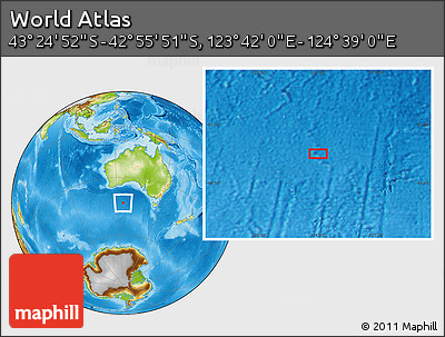 Physical Location Map of the Area around 43° 10' 22" S, 124° 10' 30" E
