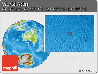 Physical Location Map of the Area around 43° 10' 22" S, 124° 10' 30" E
