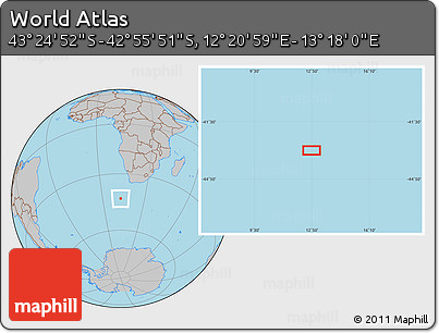 Gray Location Map of the Area around 43° 10' 22" S, 12° 49' 29" E