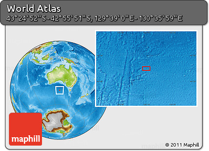 Physical Location Map of the Area around 43° 10' 22" S, 130° 7' 30" E