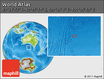 Physical Location Map of the Area around 43° 10' 22" S, 130° 7' 30" E
