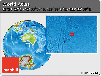 Physical Location Map of the Area around 43° 10' 22" S, 130° 7' 30" E