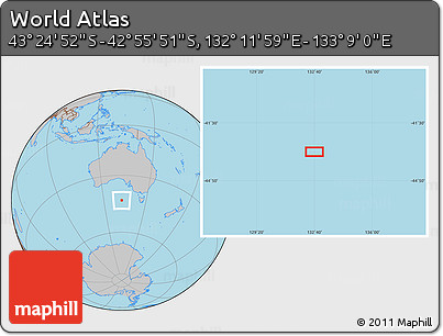 Gray Location Map of the Area around 43° 10' 22" S, 132° 40' 30" E