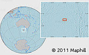 Gray Location Map of the area around 43° 10' 22" S, 135° 13' 29" E, hill shading