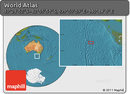 Satellite Location Map of the Area around 43° 10' 22" S, 140° 19' 29" E