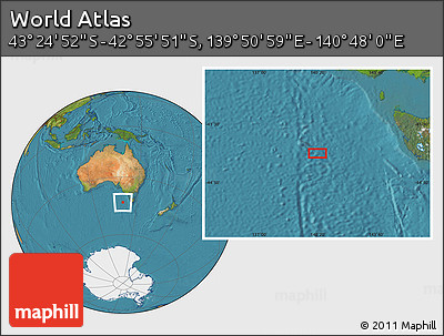 Satellite Location Map of the Area around 43° 10' 22" S, 140° 19' 29" E