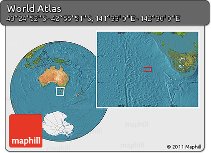 Satellite Location Map of the Area around 43° 10' 22" S, 142° 1' 30" E
