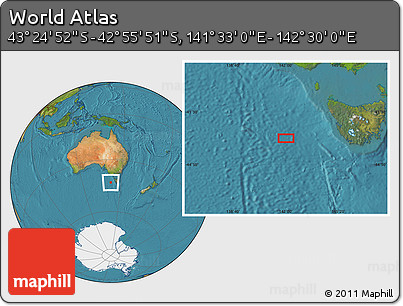 Satellite Location Map of the Area around 43° 10' 22" S, 142° 1' 30" E