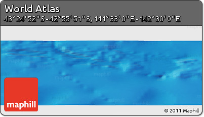 Physical Panoramic Map of the Area around 43° 10' 22" S, 142° 1' 30" E