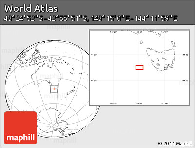 Blank Location Map of the Area around 43° 10' 22" S, 143° 43' 29" E