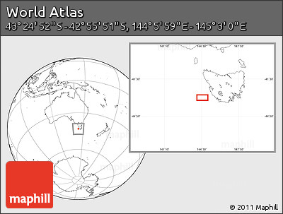 Blank Location Map of the Area around 43° 10' 22" S, 144° 34' 29" E